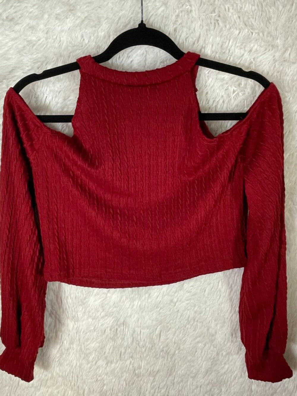 Red Cold-Shoulder Ribbed Crop Top - Picture 6 of 7